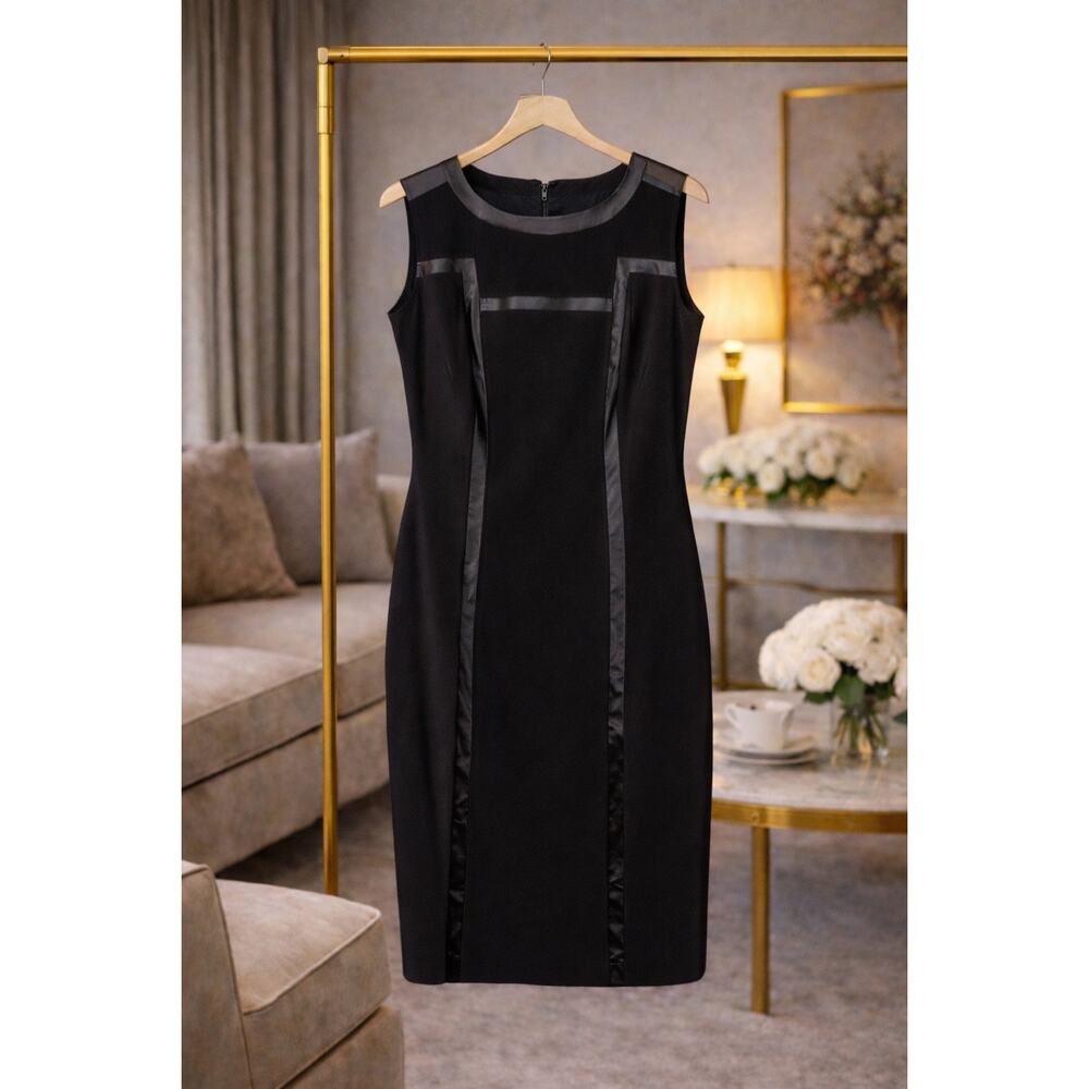 Marc New York Faux Leather Accent Black Sheath Dress Sleeveless NWT 8 Business